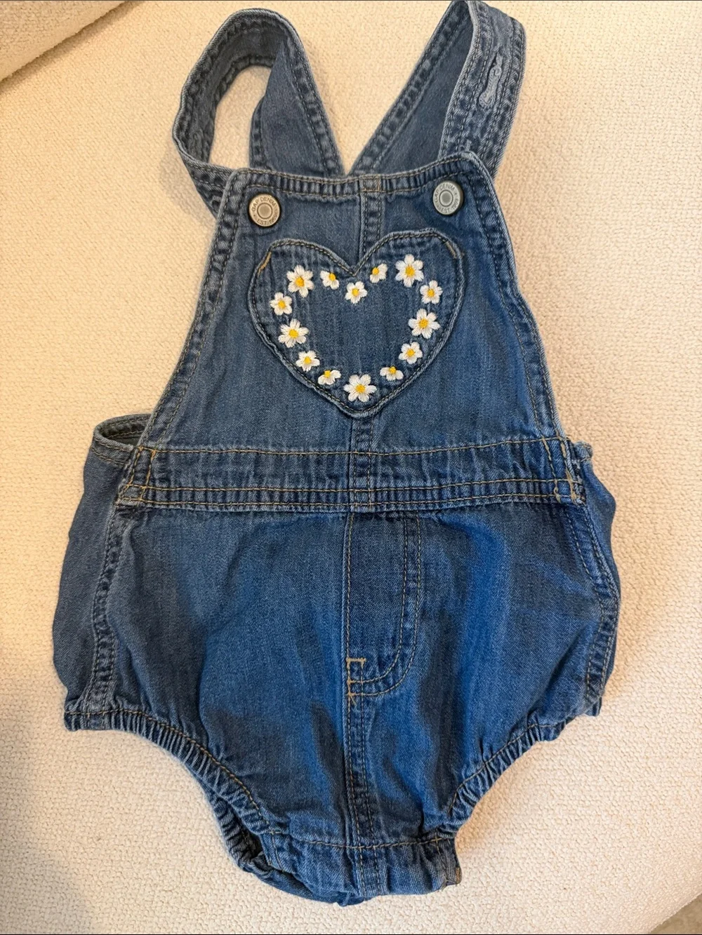 GAP Denim Overalls with Heart and Daisy Embroidery - Blue